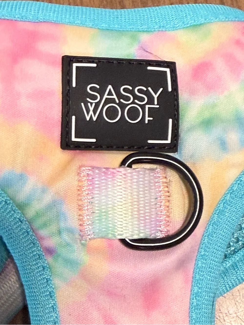Sassy Woof Pastel Tie-Dye Dog Harness with Blue Trim S